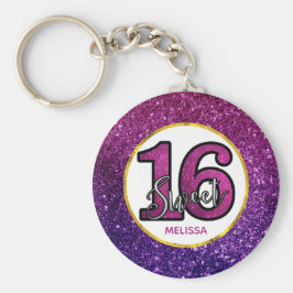 Llavero Dulce rosado y morado 16 Gemas Purpurinas espumoso