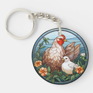 Llavero Dulce vidriera de gallina y pollito