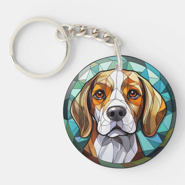 Llavero Dulce Vidrio Manchado Beagle Hound Dog (Frente)