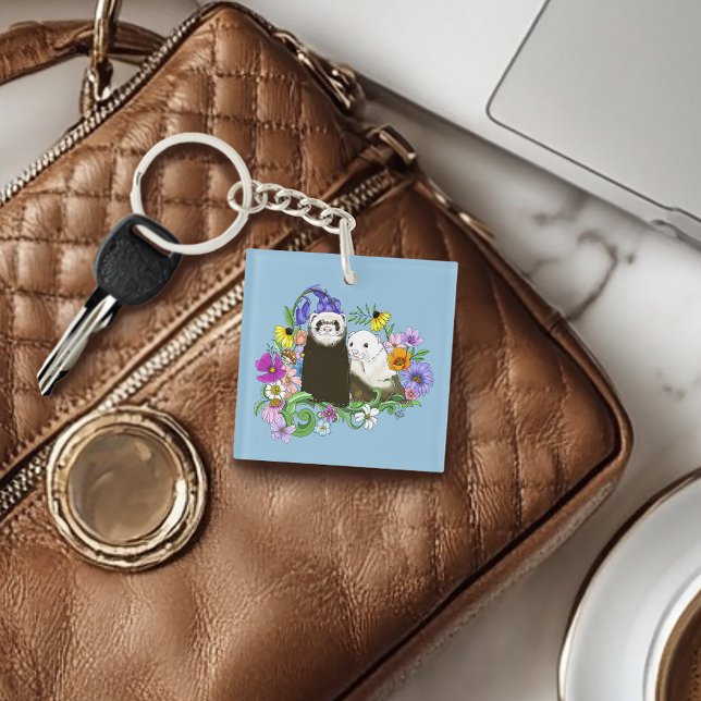 Llavero Dulces Ferrets Azules Caprichosos con Flores Parej (Subido por el creador)