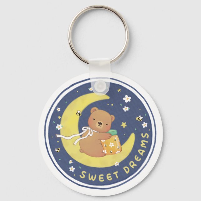 Llavero Dulces sueños: Oso de peluche y Ilustracion de mie (Anverso)