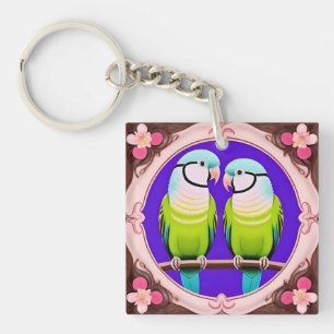 Llavero 🦜 Dúo de Loros Tropicales Arte Collar Regalo 🦜