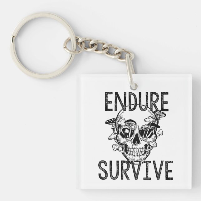 Llavero Durar y sobrevivir al cráneo con hongos (Frente)