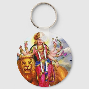 Llavero Durga, diosa con pintura de leones