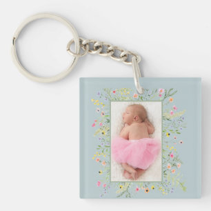 Llavero Duste Blue Watercolor Floral Frame Photo