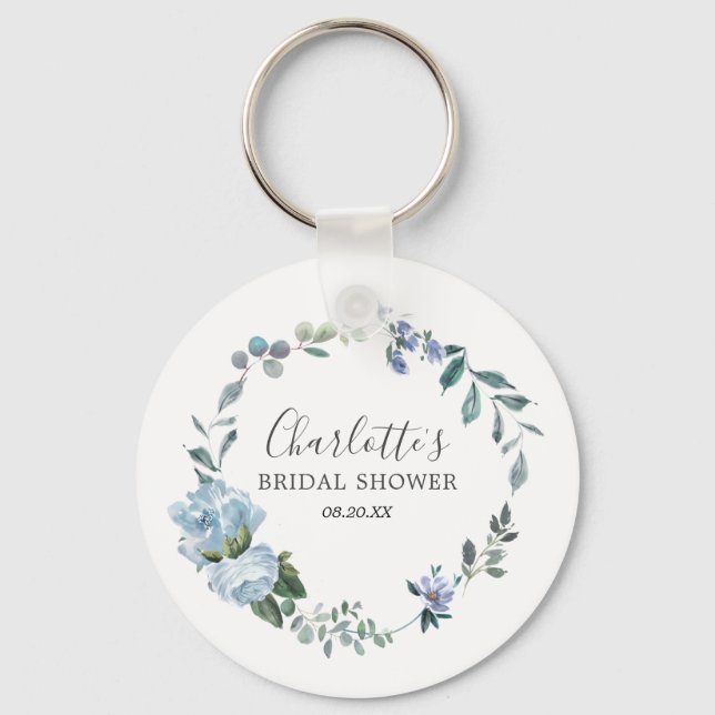 Llavero Dusty Blue Floral Bridal Shower Favor (Anverso)