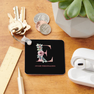 Llavero E Nombre de Monograma Floral Letras Clave Agante R