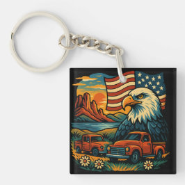 Llavero Eagle Glory Vintage Tee - Bandera Patriótica Ameri