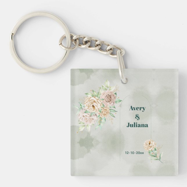 Llavero Earthy Shades Flowers Boho Elegant Sage Green (Frente)