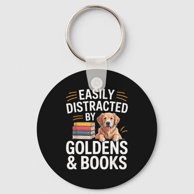 Llavero Easily Distracted By Goldens &amp; Books - Golden  (Anverso)