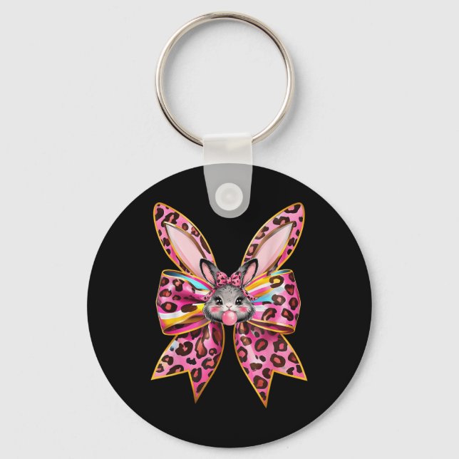 Llavero Easter Bunny Face Leopardo Coquette Bow Easter Day (Anverso)