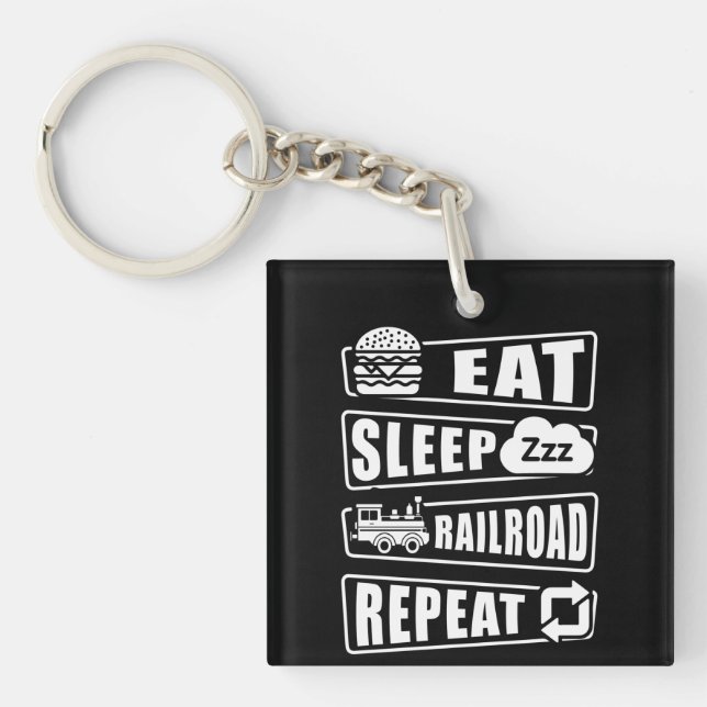 Llavero Eat Sleep Railroad Repeat Steam Train (Frente)