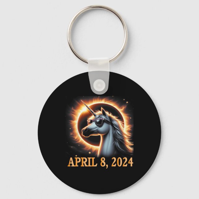 Llavero Eclipse 2024 Unicornio Con Gles De Eclipse Solar (Anverso)