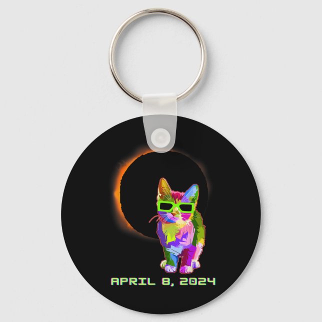 Llavero Eclipse solar 2024 Gato con vidrio Eclipse solar (Anverso)