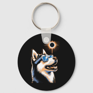 Llavero Eclipse solar de arte Perro Husky Usando anteojos