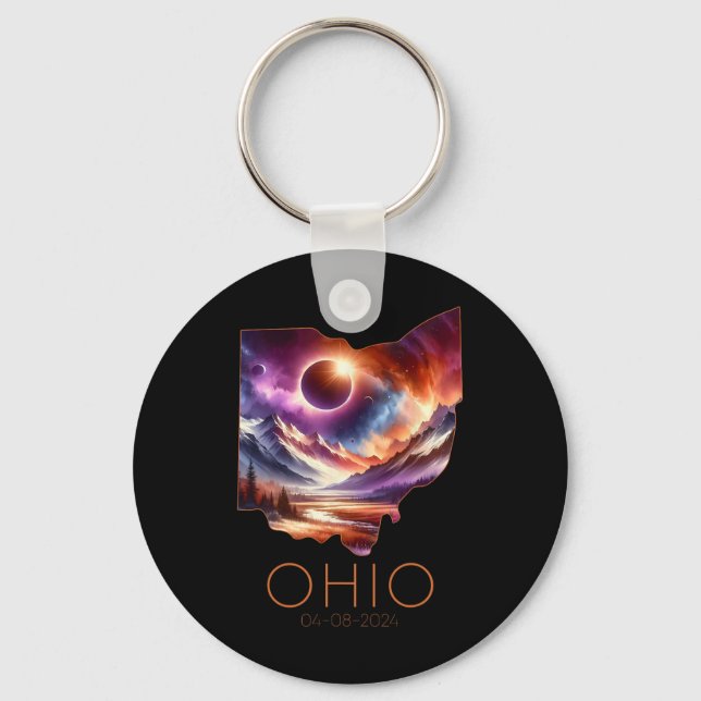 Llavero Eclipse solar total 2024 Ohio estatal Totalidad Ab (Anverso)