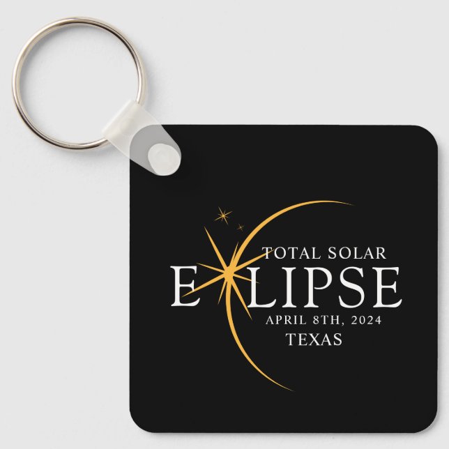 Llavero Eclipse solar total de 2024 Texas Black & Gold mod (Anverso)