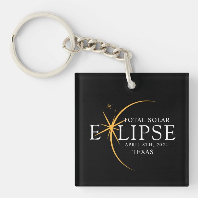 Llavero Eclipse solar total de 2024 Texas Black & Gold mod (Frente)