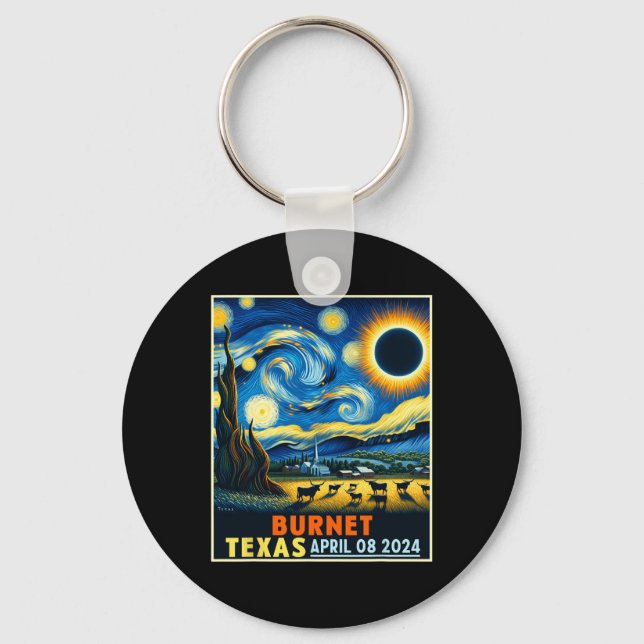 Llavero Eclipse solar total de Texas 2024 Noche estrellada (Anverso)