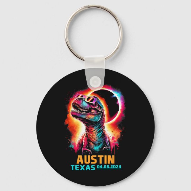 Llavero Eclipse solar total de Texas 2024 T Rex Dinosaur (Anverso)