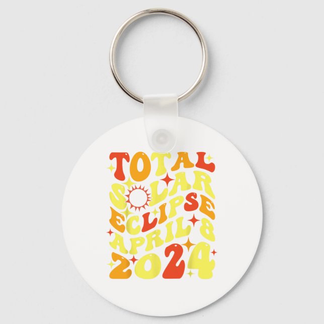 Llavero Eclipse solar total retro Groovy abril 08 2024 (Anverso)