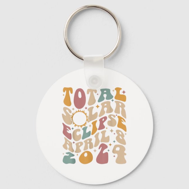 Llavero Eclipse solar total retro Groovy abril 08 2024 (Anverso)