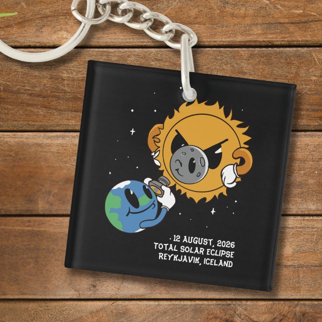 Llavero Eclipse Total de Sol 2026 Islandia Fotobomba (Edit city, or other text, via template to customize.  All text editable.  Matching items available)