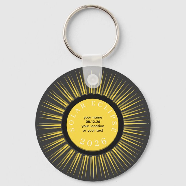 Llavero Eclipse total de sol 2026 tu texto personalizado (Anverso)