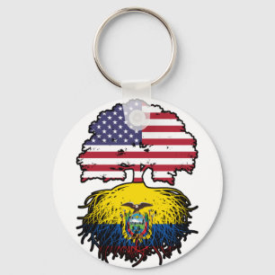 Llavero Ecuador Ecuatoriano Americano USA Árbol Raíces Ban