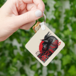 Llavero Edgy Samurai Warrior Japanese Ink Red Sun Keychain