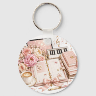 Llavero editable de piano acogedor café floral