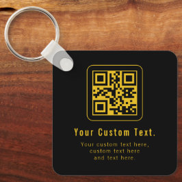 Llavero Editable QR Code & Text Template | Black & Gold
