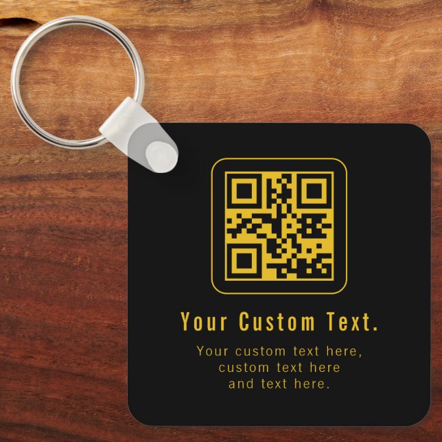 Llavero Editable QR Code & Text Template | Black & Gold (Anverso)