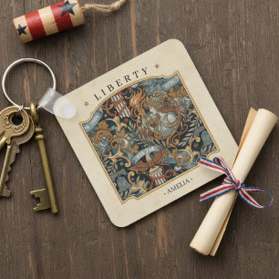 Llavero EE. UU. 250 Liberty Art Nouveau Patrón de borde ID