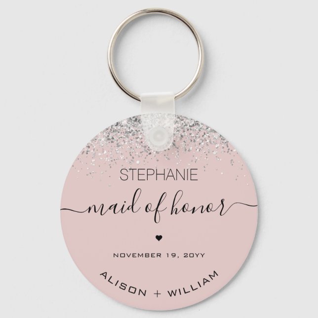 Llavero Efecto confetti de Purpurina de doncella de honor  (Anverso)