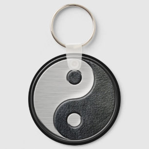 Llavero Efecto de cuero y acero Yin Yang gráfico