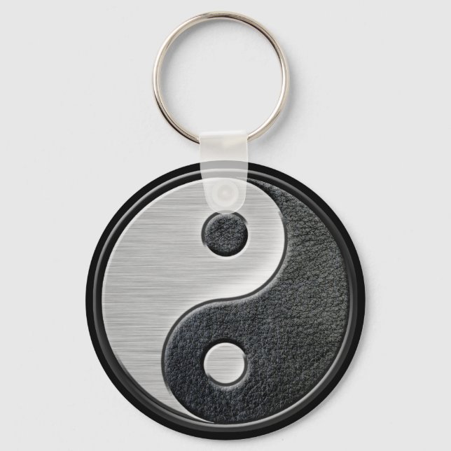Llavero Efecto de cuero y acero Yin Yang gráfico (Anverso)