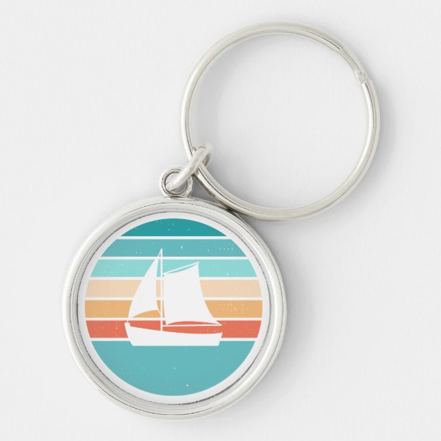 Llavero Efecto perturbador retro del atardecer + velero (Frente)