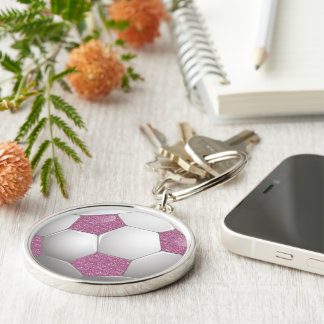 Llavero Efecto Purpurina rosa de bola de fútbol