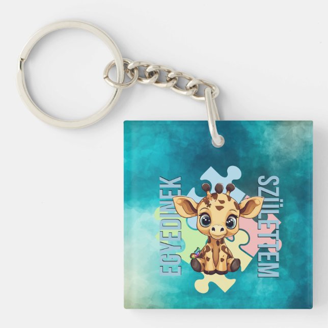 Llavero Egyedinek születtem – kedves zsiráfos design (Frente)