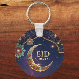 Llavero Eid Mubarak celebración islámica dorada y azul mar