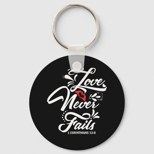 Llavero El amor nunca falla 1 CORINTHIANS 13:8 (Anverso)