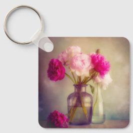 Llavero El antiguo Bouquet Peony en las jaulas de vidrio