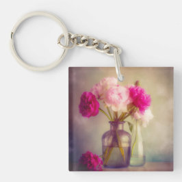 Llavero El antiguo Bouquet Peony en las jaulas de vidrio