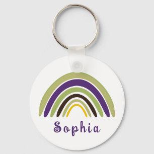 Llavero El arcoiris boho con nombre personalizado en verde