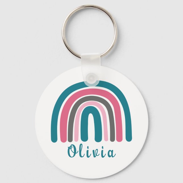 Llavero El arcoiris colorido Boho con nombre personalizado (Anverso)
