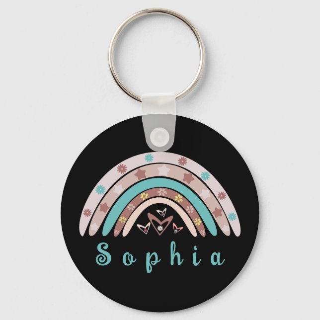 Llavero El arcoiris de moda boho con nombre personalizado (Anverso)