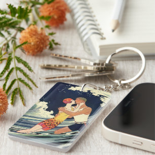 Llavero El Art Deco Vintage ama el beso en las olas de la