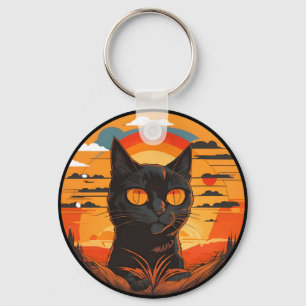 Llavero El atardecer de gato negro vintage al atardecer