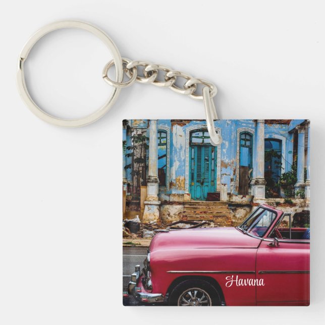 Llavero El auto rojo de la Habana Cuba (Frente)